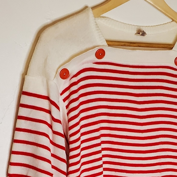 (Red &) White Stripes Red and White Striped Short Sleeve Knit Sweater Shirt - Picture 11 of 14